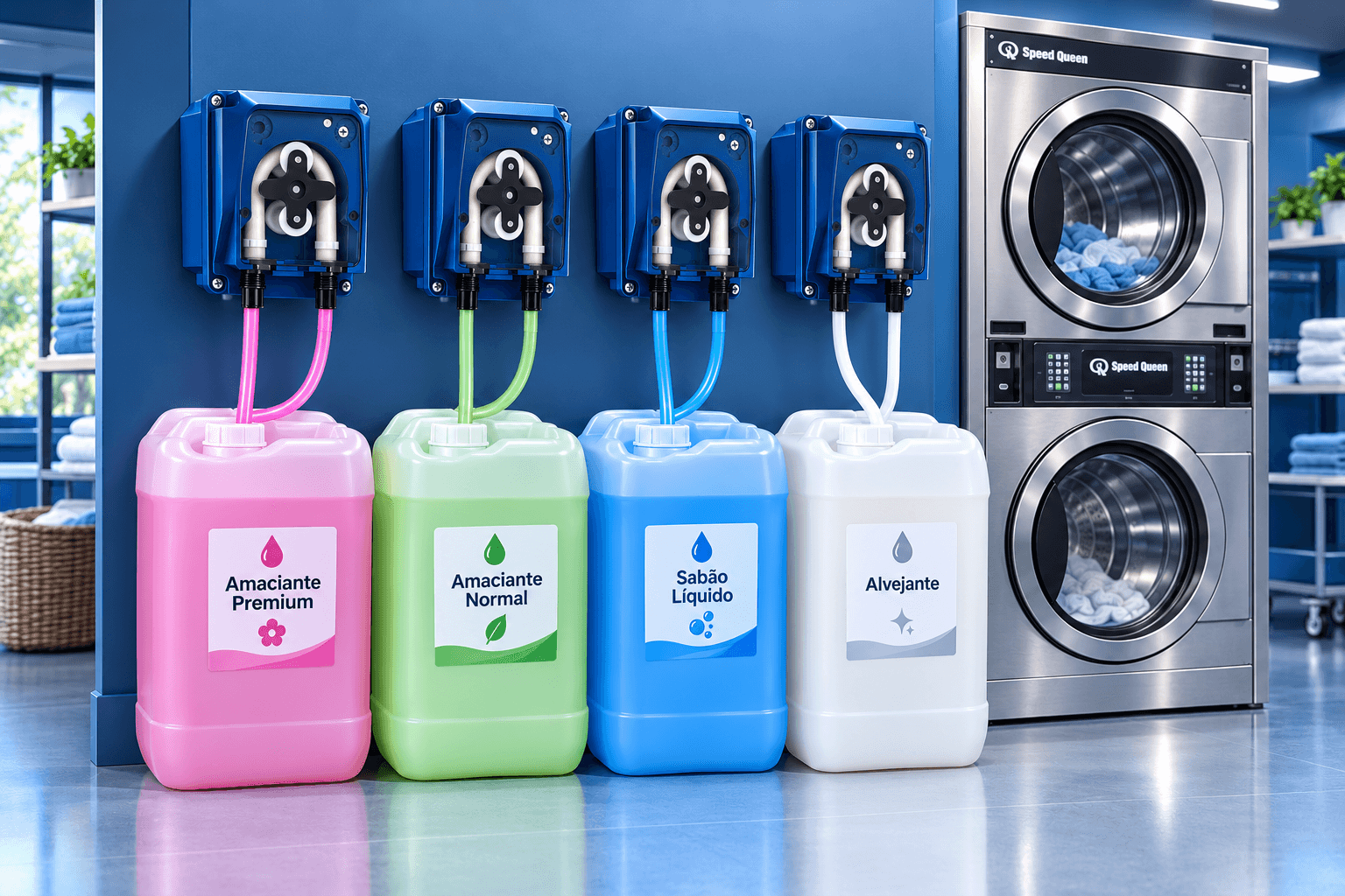 Dosadoras automáticas e produtos químicos profissionais controlados remotamente pelo sistema LavtecPro
