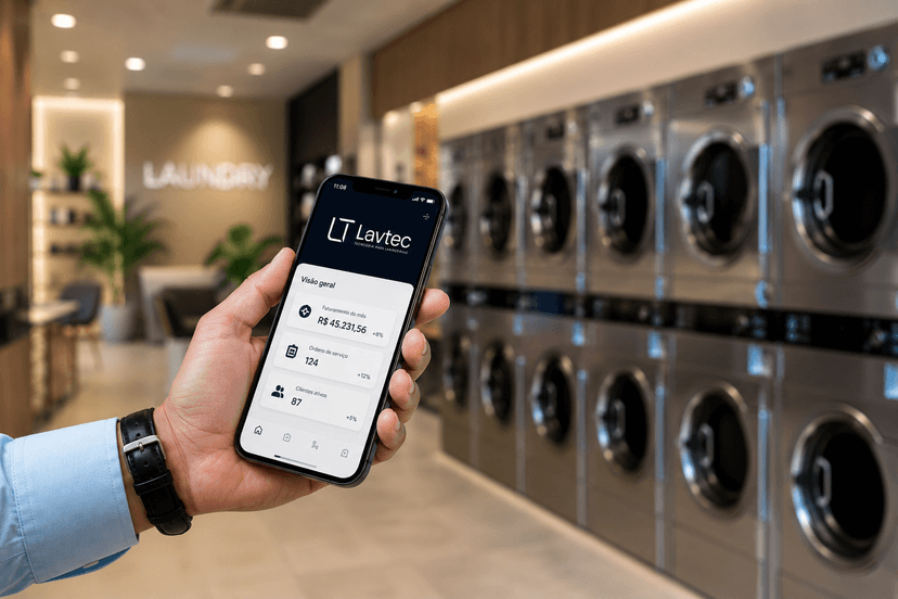 Aplicativo de gestão LavtecPro na mão do empresário